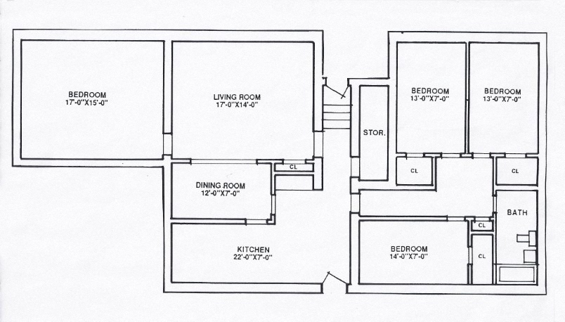 Floor plan for 4 beds, 3 baths, 1500 sqft